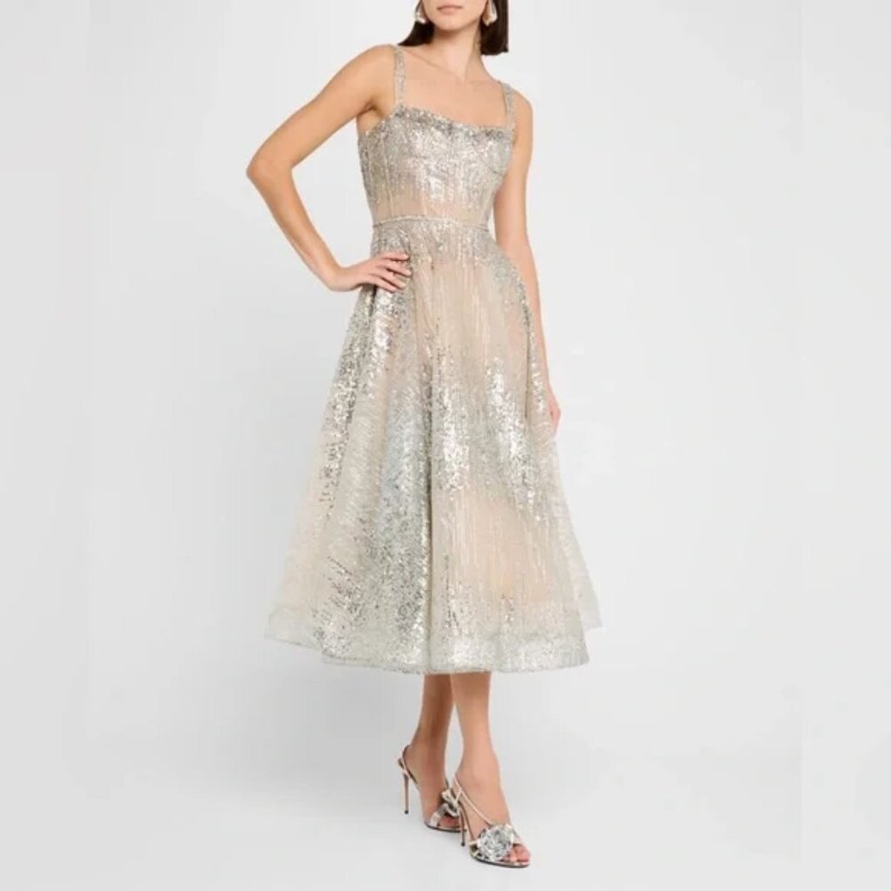 NWOT BRONX AND BANCO MADEMOISELLE SILVER MIDI DRESS